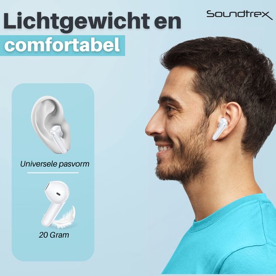 Soundtrex X-Pro Wireless Earphones - Bluetooth-Ohrhörer - Earpods kabellos - LED-Anzeige - Bluetooth 5.3 - Weiß