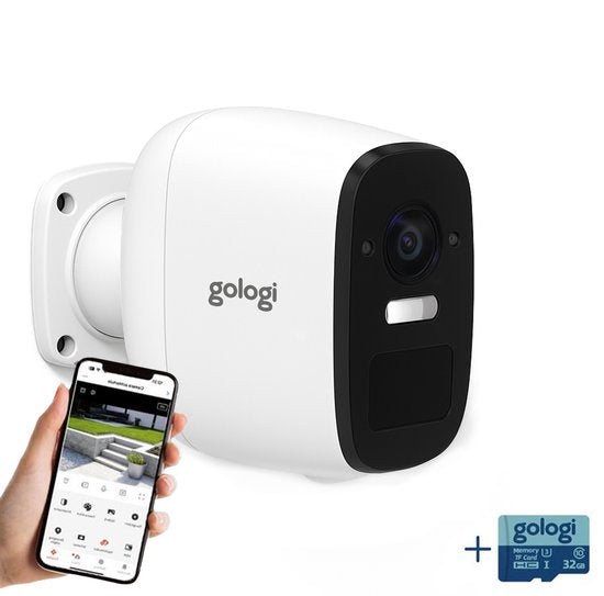 Gologi Drahtlose Sicherheitskamera für Außen und Innen - Überwachungskamera mit Akku 5200 mAh - USB-C wiederaufladbar - Nachtsicht - Bewegungserkennung - Magnetische Befestigung - 4MP HD Kamera WiFi mit App - Sicherheitskamera - Weiß