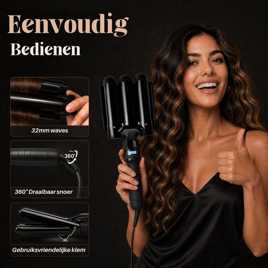 Vaive Waffeleisen 32 mm - Beach Waves - Wellen-Lockenstab - Lockenstab - Waver - Keramikbeschichtung