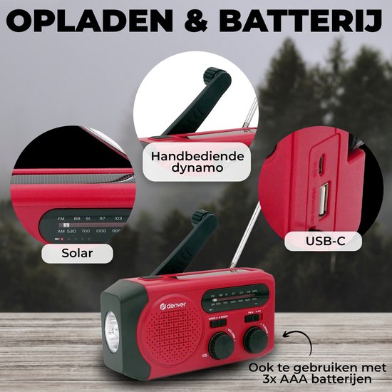 Denver Notfall-Radio - Solar-Powerbank - FM-Radio - Notfall-Kit - Taschenlampe - Wind-up - SOS-Taste - Solar-Powerbank - SCR2010