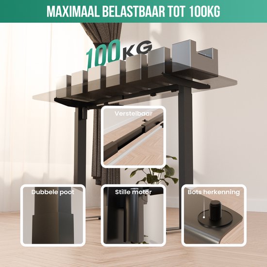 Avalo Schreibtischgestell - Elektrisch - Verstellbar - für Tischplatte 60-80 x 100-160cm - Stahl - Schwarz
