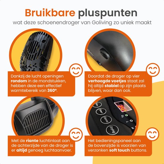 Goliving Schuhtrockner Ozone - 40 x 32 cm - Schuherfrischer - Schuhtrockner - Trocknungsfunktion - Elektrisch - Schwarz