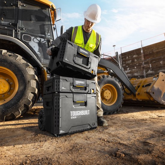 Toughbuilt StackTech Set Werkzeugkoffer Aufbewahrung mit Rädern 3 Stück ( TB-B1S3-B70R ) IP65 + 2x StackTech Werkzeugkoffer Schwarz