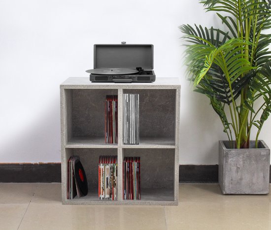 Schallplattenschrank - Aufbewahrung von Schallplatten - Bücherregal - grauer Beton