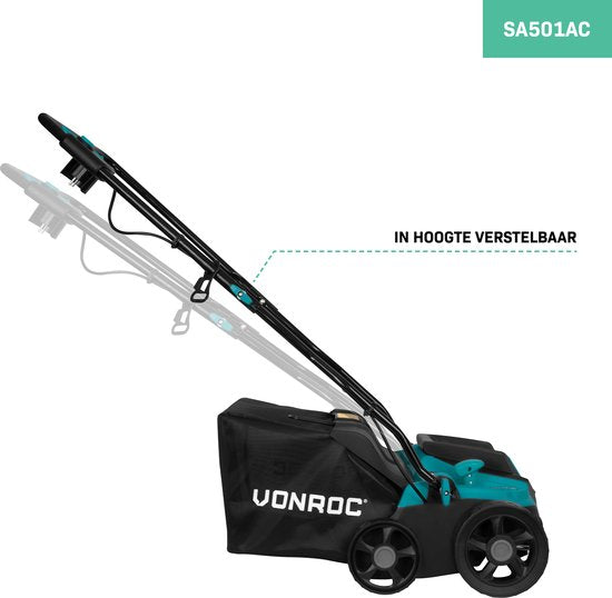 VONROC Elektro-Vertikutierer - Rasenlüfter - 1300W - Schnittbreite 320 mm - 4 Tiefeneinstellungen (12/9/6/3 mm) - inkl. 35L Auffangbehälter