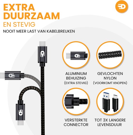 Drivv. USB zu USB C Kabel - Schnellladegerät - USB C Daten- und Ladekabel - 3 Meter - Geeignet für Samsung, iPhone 15 & mehr - Schwarz