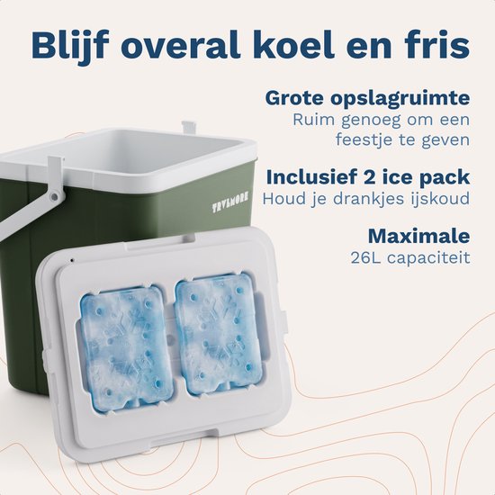 TRVLMORE Cool Box 26L - Kühlbox - Inklusive 2 Kühlelemente - Grün