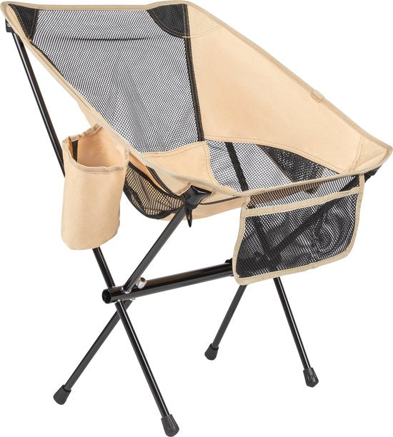 VirtuFit Camping Chair Compact - Strandstuhl - Inklusive Tragetasche - Geeignet für Festivals, Campingplätze und Strände - Inklusive Armlehnen - Einfaches Tragen und Aufstellen - Beige