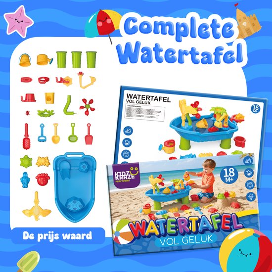 KidzKraze® Wassertisch M - Outdoor-Spielzeug - Sinnesspielzeug - Aktivitätstisch - Wasserparcours - Sandtisch für Kinder - Wasserspieltisch-Spielzeug - inkl. Zubehör