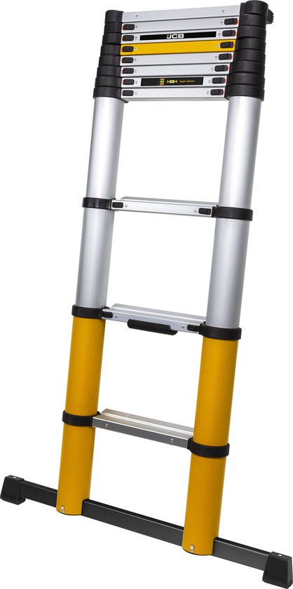 JCB by Batavia Teleskopleiter Limited Edition - Ausgestattet mit Soft-Close-System und Winkelindikator und rutschfesten Sprossen - Für Profis und Heimwerker - Silber Aluminium - 83 - 327 x 83,5 x 8 cm