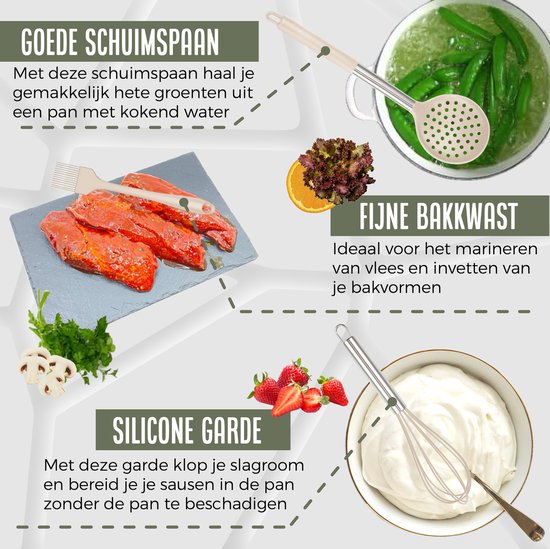 COOCK Silikon-Kochgeschirr-Set mit Halter XL - Kochgeschirr-Set 26-teilig - BPA-frei & plastikfrei - aufhängbar - inkl. Öffner - Beige