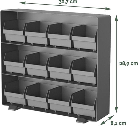 BRASQ Tea Organizer Black TB200 - Teebox 12 Fächer - Küchenorganizer - Teebox - Teebeutelhalter - Platzsparendes Aufbewahrungssystem