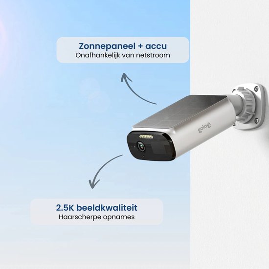 Gologi Solar Premium Outdoor-Sicherheitskamera - 10.400 mAh - 2.5K - Nachtsicht - Bewegungserkennung - Überwachungskamera - Solarpanel - Drahtlos - USB-C - WiFi und App - Weiß