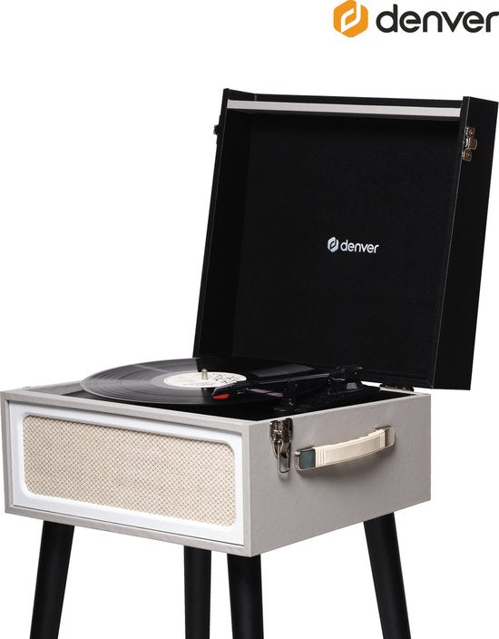 Denver Plattenspieler - Bluetooth - Integrierte Lautsprecher - FM Radio - Autostop - Retro - Grau