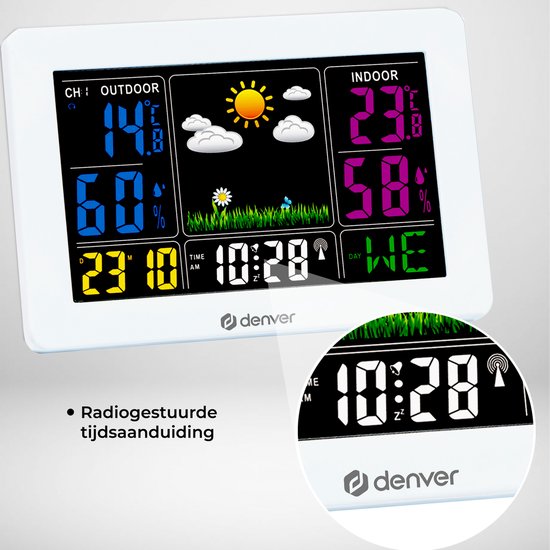 Denver WS-540 White - Weerstation - alarmfunctie - kleurenscherm - Wit