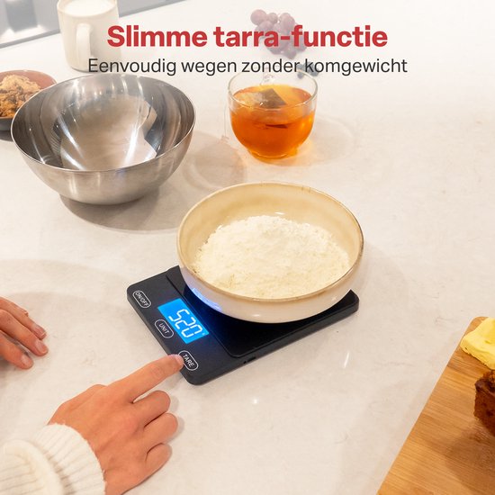 AoraKitchen Küchenwaage Digital - Usb Wiederaufladbar - 1g bis 15kg - Präzisionswaage - Tara