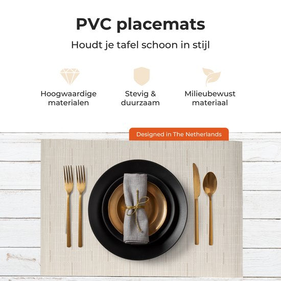 Castagnola Tischsets - Kunststoff Tischsets - Untersetzer - Tischsets Kunststoff und PVC - 6 Stück - 45 x 30 cm - Beige
