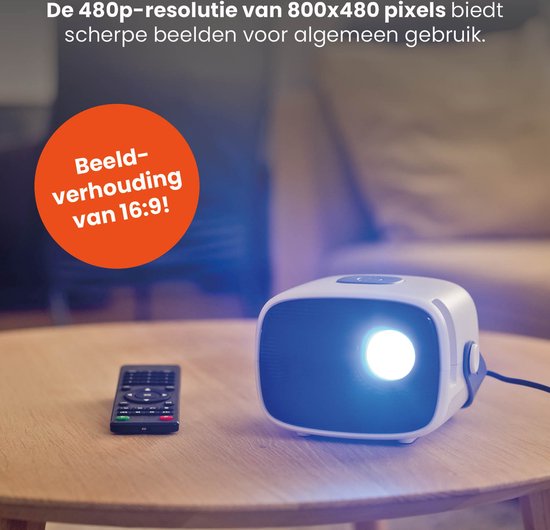 QLT TV-Projektor - Mini-Beamer mit LED-Lichtquelle - Auflösung 800 x 480 Pixel - 16:9 - Projektionsabstand 1 bis 4 Meter - mit Fernbedienung - Weiß