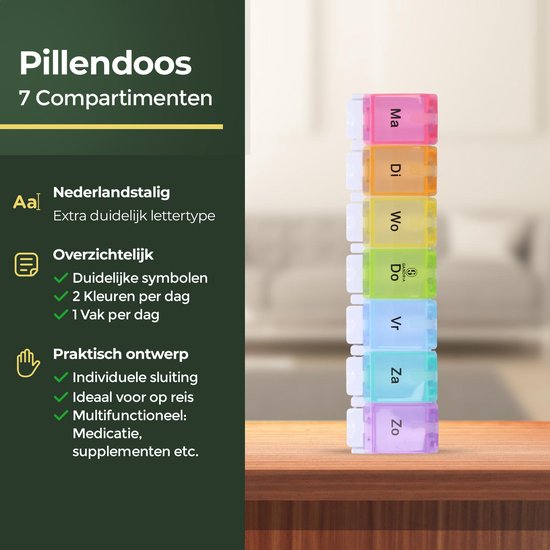 Gandria Pillenbox 7 Tage - Pillenbox - Pillenbox mit 7 Fächern - Medizinbox mit stabilem Verschluss - Große Fächer - Verschiedene Farben