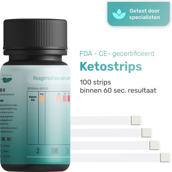 Keton-Test - 100 Streifen - Keto - Diät - URS-1K - FDA-genehmigt - Ketose - Urin - Test - Streifen - Messgerät - Ketone