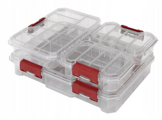 QBRICK SYSTEM Organizer Compact Set 1 B – 4-teilig – Sortimentsboxen mit Facheinteilung – Transparent