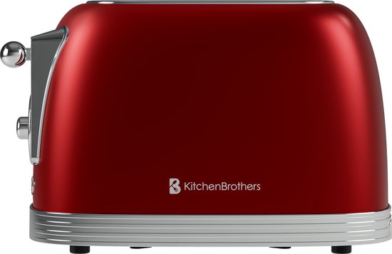 KitchenBrothers Retro-Toaster - Toaster - 6 Heizstufen - 2 extra breite Schlitze - 815W - Rot