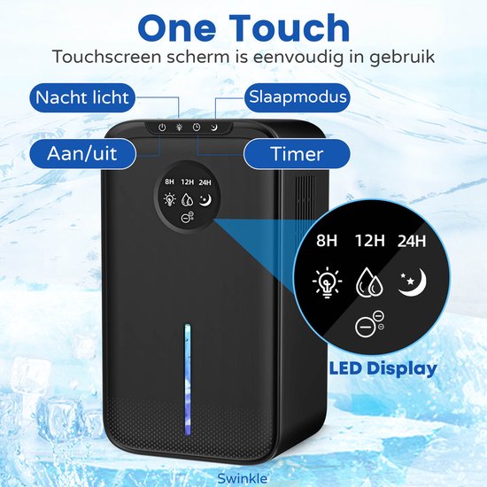 Swinkle® Luftentfeuchter und Luftreiniger - Bis zu 1L pro Tag - Geeignet für Wohnzimmer, Schlafzimmer, Badezimmer - Mit LED Bildschirm - Schwarz