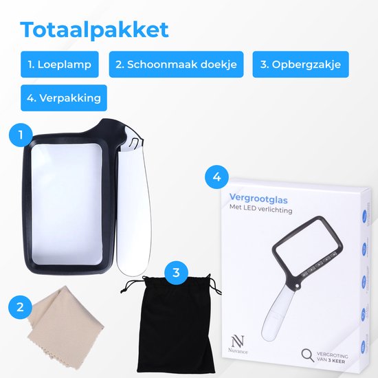 Nuvance - Lupe mit Beleuchtung - Vergrößerungsspiegel - Lupenleuchte mit LED-Beleuchtung - Leselupe für Erwachsene und ältere Menschen
