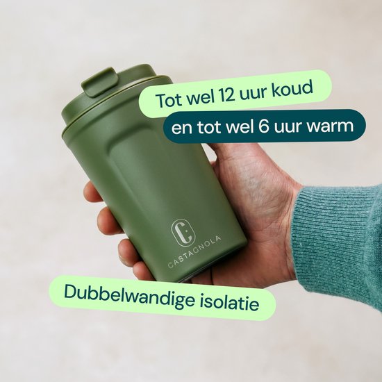 Castagnola Thermosbecher - Kaffeebecher To Go - Reisebecher für Kaffee und Tee - Teebecher - 380 ML - Edelstahl - Grün