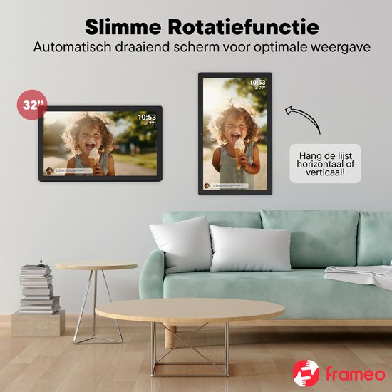 Denver Digitaler Fotorahmen 32 Zoll - XXL - Full HD - Frameo App - Fotorahmen - WiFi - 32GB - IPS-Touchscreen - PFF3260