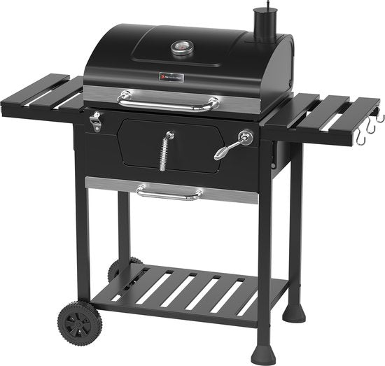 KitchenBrothers Holzkohlegrill - Verstellbarer Kohlerost - 42x57cm Grillfläche - Seitenwände - Schwarz