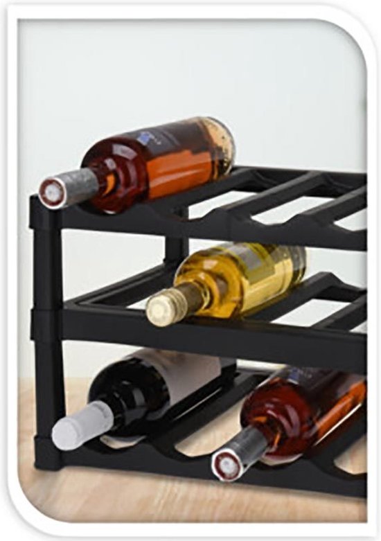 Excellent Houseware Weinregal/Flaschenregal - Schwarz - Kunststoff - 39 x 30 x 25 cm - für 12x Flaschen