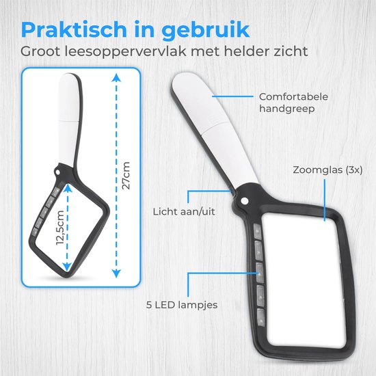 Nuvance - Lupe mit Beleuchtung - Vergrößerungsspiegel - Lupenleuchte mit LED-Beleuchtung - Leselupe für Erwachsene und ältere Menschen