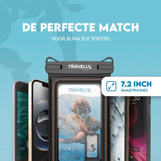 Travelly® Luxe Waterproof Phone Case - Universelle Unterwassertasche für Smartphone - Geeignet für alle Handys - Drybag - Für Urlaub, Schwimmen & Wassersport - Schwarz
