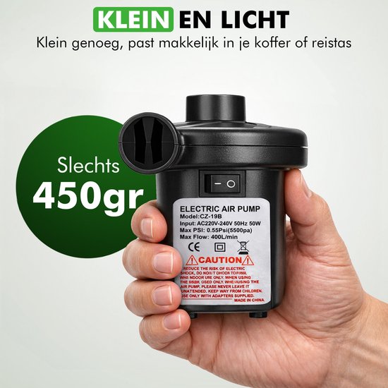 Travelhawk Elektrische Luftpumpe - Elektrische Pumpe Luftbett - Inklusive Stecker und Autoladegerät - Kompakt - Praktisch für Camping - 12V und 220V -.