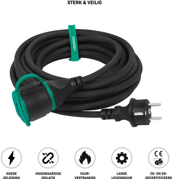 VONROC PRO Verlängerungskabel 10m - IP44 - Neoprenkabel H07RN-F 3x1,5 mm² - inkl. Kabelbinder (Verlängerungskabel)