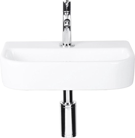 Differnz Oval Small Fountain Set - Spülbecken Naturstein - Schwarz - Gerader Wasserhahn - Chrom - Standard-Griff - 38 x 24 x 8 cm