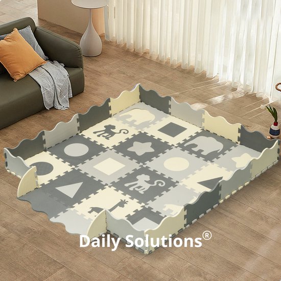 Puzzle Matte Baby - faltbare Schaumstoff Spielmatte - Baby Spielmatte - Grau