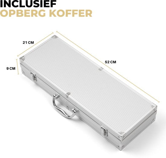 Ozocozy Grillzubehör - 10-teilig - Grillwerkzeug und Grillhandschuh - Aluminiumkoffer - Geschenk für den Mann