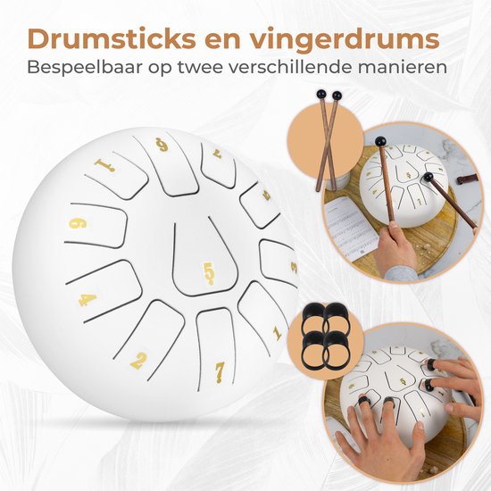 Nuvance - Handpan - Inkl. Lehrbuch, Fingertrommeln und Aufbewahrungstasche - Zungentrommel - Handpan-Trommel - Stahlzungentrommel - Weiß