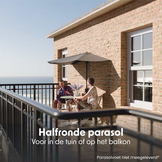 LifeGoods Balkon Sonnenschirm - Garten - 270x135 cm - Halbkreisförmiger Sonnenschirm - Wasserdicht - UPF50+ - Dunkelgrau