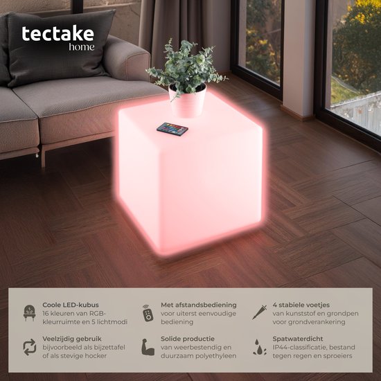 Tectake® Leuchtwürfel - LED - 16 RGB-Farben und 5 Lichtmodi - Wetterfeste und robuste Gartenbeleuchtung - 35x35x35 cm - Inklusive Leuchtmittel und Fernbedienung
