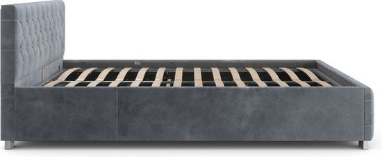 Juskys - Polsterbett Nizza - 120 x 200 cm - LED-Beleuchtung & Bettschublade - Grau