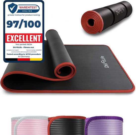 DH FitLife Trainingsmatte, Fitnessmatte, Sportmatte, 183 x 61 x 1 cm, extra reißfest, Yogamatte, rutschfest und dick, Workoutmatte (schwarz)