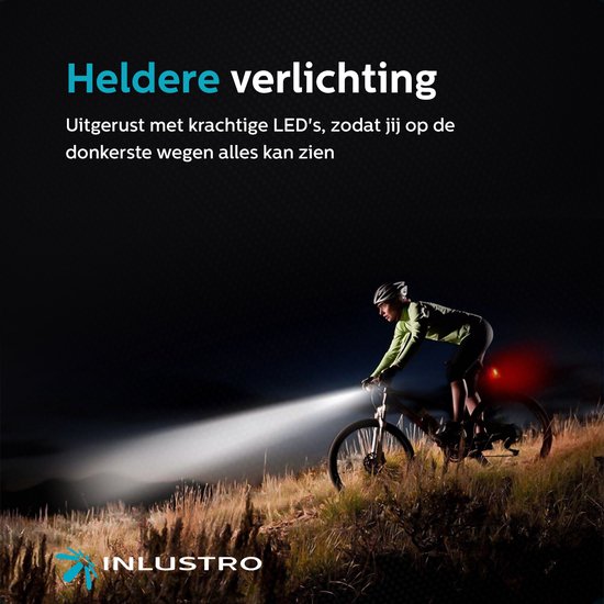 Inlustro Fahrradlicht-Set - Front-/Rücklicht - LED-Fahrradlicht rot und weiß - Fahrradlicht-Scheinwerfer - wasserdicht - USB wiederaufladbar