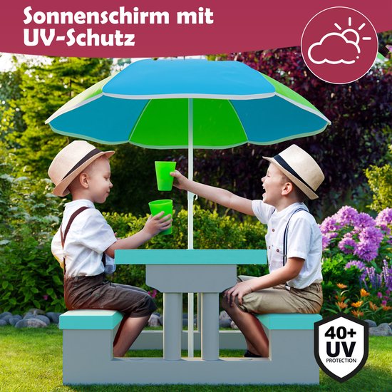 Spielwerk Kinder-Garten-Set - Inkl. Sonnenschirm UV-Schutz - Mintgrau