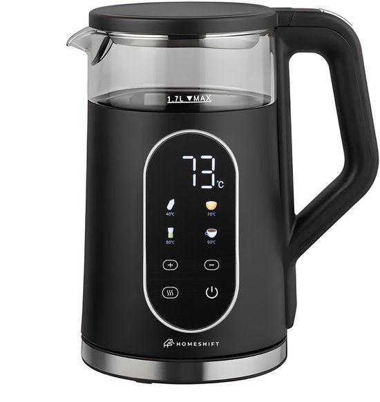 HomeShift® Wasserkocher mit Temperaturkontrolle - Warmhaltefunktion - Doppelwandig - Elektrisch - 1,7 Liter - 2200W - Schwarz