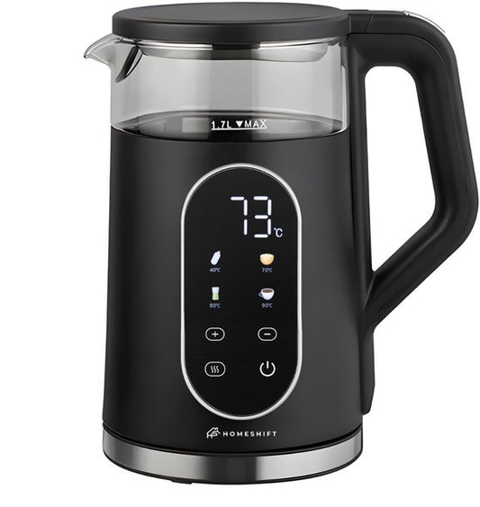 HomeShift® Wasserkocher mit Temperaturkontrolle - Warmhaltefunktion - Doppelwandig - Elektrisch - 1,7 Liter - 2200W - Schwarz