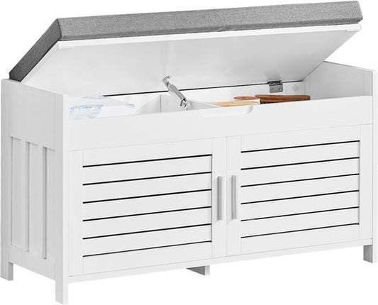 SoBuy FSR102-W Aufbewahrungsbank - Weißer Schuhschrank mit Bank und 2 Türen