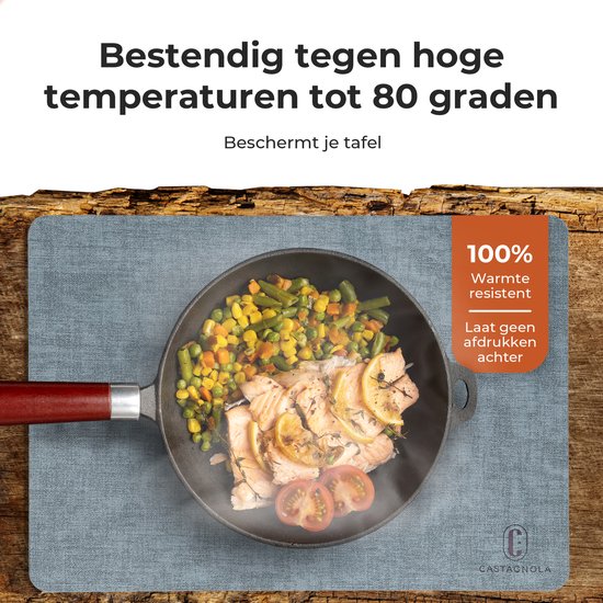 Castagnola Tischsets in Lederoptik - Rutschfeste Tischsets aus Kunstleder - Wasserabweisende Untersetzer - Untersetzer - Plastik Tischsets - 6 Stück - 45 x 30 cm - Melange Blau